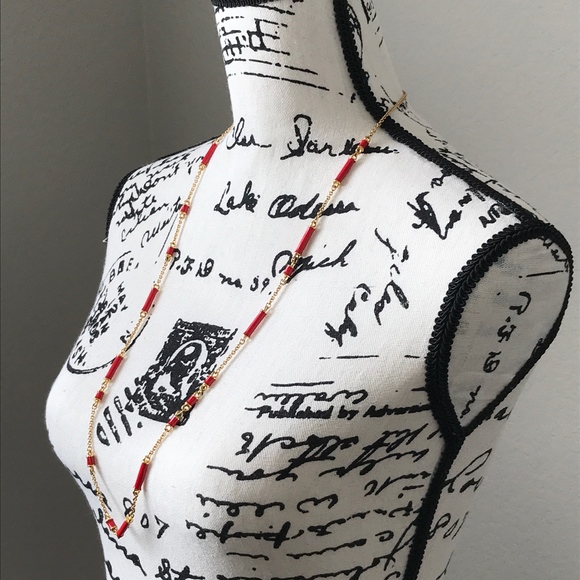 Kate Spade Necklace Gold Red Enamel - Picture 3 of 7